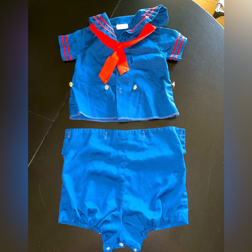 Vintage Sailor Romper Toddlers Blue Red Button White Trim 24 mos Y2K 90s outfit